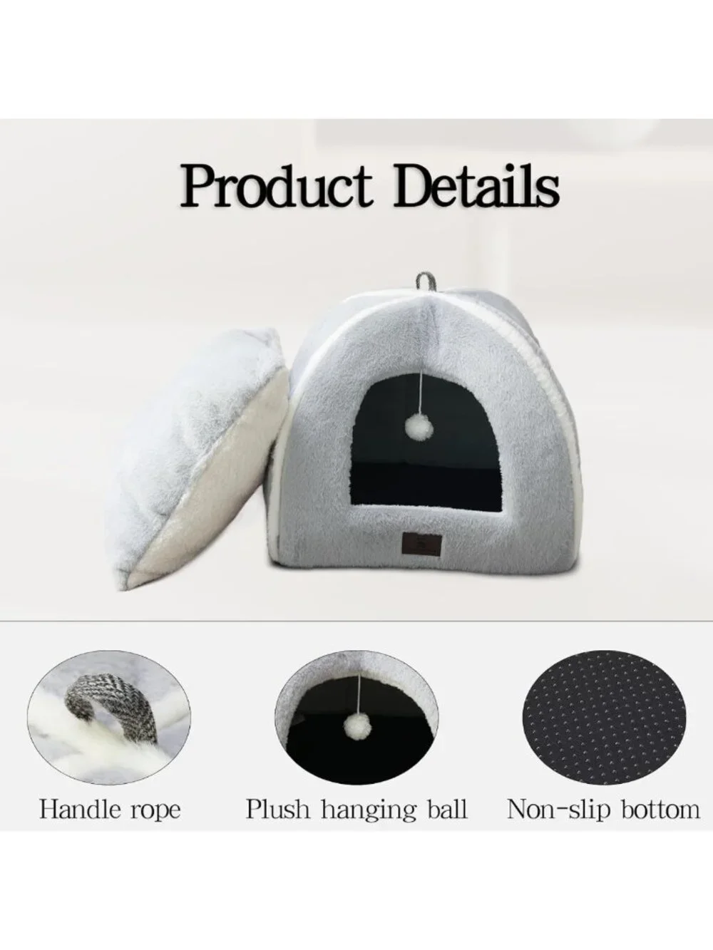 Cozy Large Cat Bed for Indoor Cats - Washable Tent with Soft Cushioned Pillow